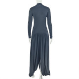 Solid Color Long Sleeve Ruched Maxi Dress GJYO-JD302895