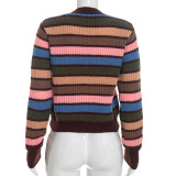 Contrast Color Stripe Long Sleeve Knits Top MXBF-Q26TP149