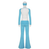 Plus Size Contrast Color Long Sleeve Three Piece Pants Set GSXL-HD9910