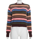 Contrast Color Stripe Long Sleeve Knits Top MXBF-Q26TP149
