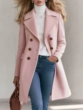 Double Breasted Solid Color Loose Coat GSXL-HD9952
