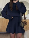 Long Sleeve Solid Color Sweater Two Piece Skirts Set GSXL-HD9918