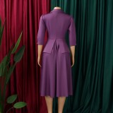 Plus Size Solid Color 3/4 Sleeve Midi Dress GMLF-3351