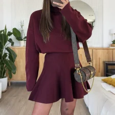 Long Sleeve Solid Color Sweater Two Piece Skirts Set GSXL-HD9918