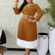 Plus Size Color Block Long Sleeve Midi Dress GMLF-3352