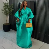 V Neck Long Sleeve Ruched Maxi Dress GKEN-AM050759