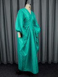 V Neck Long Sleeve Ruched Maxi Dress GKEN-AM050759