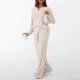 Solid Color Long Sleeve V Neck Pajamas Two Piece Pant Set GSXL-HD9913