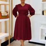 Plus Size Solid Color Midi Dress GMLF-3326