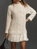 Plus Size Knits Patchwork Long Sleeve Mini Dress GSXL-BH3062