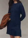 Plus Size Knits Patchwork Long Sleeve Mini Dress GSXL-BH3062