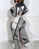 Printed Long Sleeve Top Wide Leg Pants 2 Piece Set GSRX-T9084