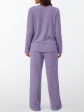 Solid Color Long Sleeve V Neck Pajamas Two Piece Pant Set GSXL-HD9913