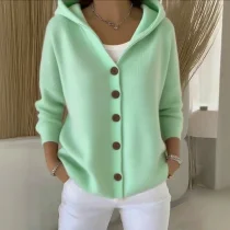 Plus Size Solid Color Knits Hooded Sweater Coats GSXL-BH3060