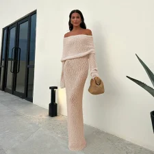 One Shoulder Knits Maxi Dress GMJF-81623