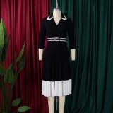 Plus Size Color Block Long Sleeve Midi Dress GMLF-3352