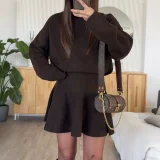 Long Sleeve Solid Color Sweater Two Piece Skirts Set GSXL-HD9918