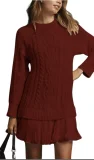 Plus Size Knits Patchwork Long Sleeve Mini Dress GSXL-BH3062