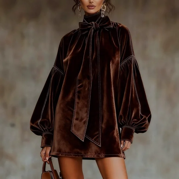 Suede Lantern Sleeve Mini Dress GQLK-1218