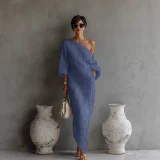 Plus Size Off Shoulder Long Sleeve Maxi Dress GSXL-A-YL6001