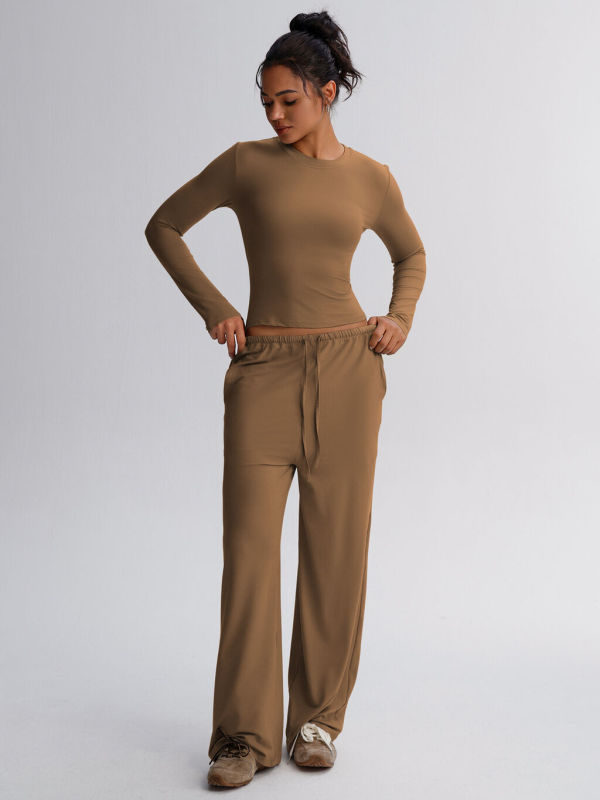 Long Sleeve Solid Color Two Piece Pants Set GSXL-HD251125