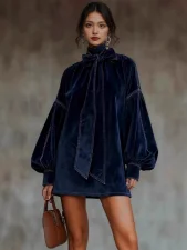 Suede Lantern Sleeve Mini Dress GQLK-1218