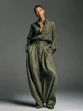 Long Sleeve Solid Color Shirt Pants 2 Piece Set GSNU-3057