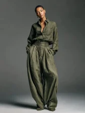 Long Sleeve Solid Color Shirt Pants 2 Piece Set GSNU-3057