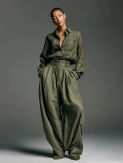Long Sleeve Solid Color Shirt Pants 2 Piece Set GSNU-3057
