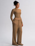 Long Sleeve Solid Color Two Piece Pants Set GSXL-HD251125