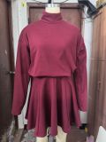 Long Sleeve Solid Color Sweater Two Piece Skirts Set GSXL-HD9918