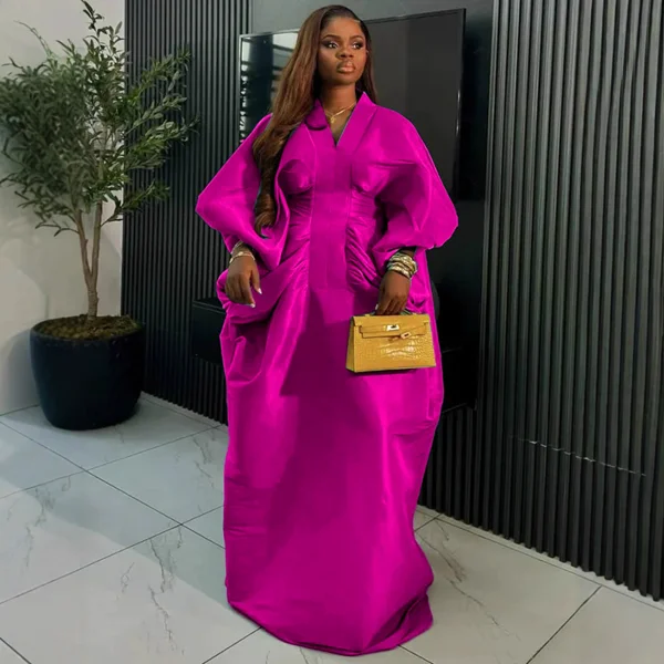 V Neck Long Sleeve Ruched Maxi Dress GKEN-AM050759