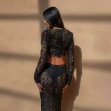 Hollow Out Long Sleeve Top Two Piece Skirt Set GMJF-50236-2