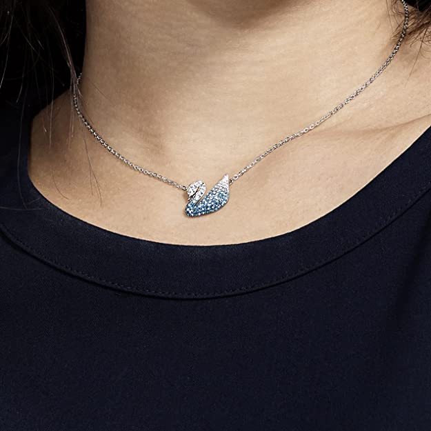 Pendente Swarovski Iconic Swan Cigno, Piccolo, Blu, Placcato rodio