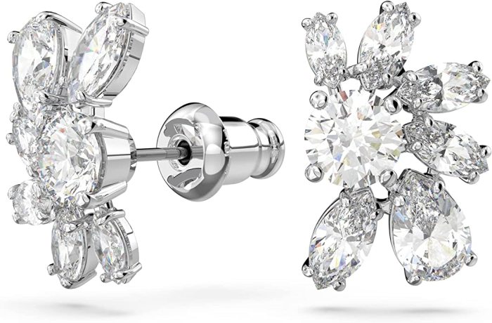 Swarovski Orecchini a lobo Gema, Fiore, Bianchi, Placcato rodio