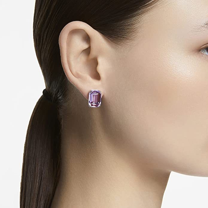 Swarovski Orecchini a lobo Millenia, Taglio ottagonale, Viola, Placcato rodio