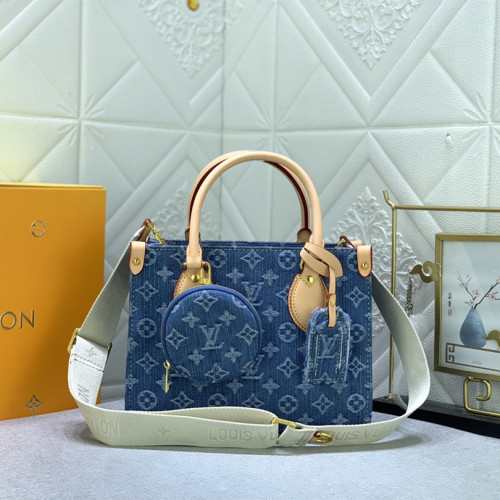 Louis Vuitton M46373 OnTheGo Monogram Reverse Giant Denim Cowboy Shoulder Bags Size 25*19*11.5cm