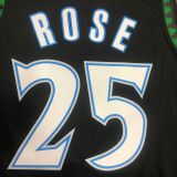 2018 Timberwolves ROSE # 25 Black Retro NBA Jerseys Hot Pressed