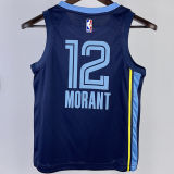 Grizzlies MORANT #12 Sapphire Blue Kids NBA Jersey 热压