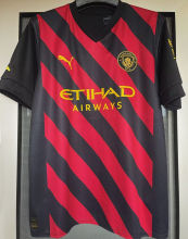 2022/23 Man City 1:1 Away Red Black Fans Soccer Jersey