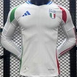 2024 Italy Away Whte Player Version Long Sleeve Jersey
