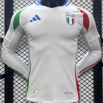 2024 Italy Away Whte Player Version Long Sleeve Jersey