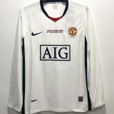 2008/09 M Utd Away White Retro UCL Version Long Sleeve Retro Soccer Jersey (胸前有绣欧冠决赛小字）