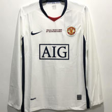 2008/09 M Utd Away White Retro UCL Version Long Sleeve Retro Soccer Jersey (胸前有绣欧冠决赛小字）