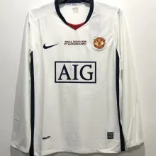 2008/09 M Utd Away White Retro UCL Version Long Sleeve Retro Soccer Jersey (胸前有绣欧冠决赛小字）