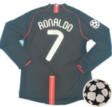 2007-08 M Utd Away Black Long Sleeve Retro Soccer Jersey