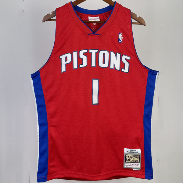 2008/09 Pistons IVERSON #1 Red Retro NBA Jerseys 热压