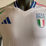 2024 Italy Away Whte Player Version Long Sleeve Jersey
