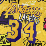 1996/97 Lakers ONEAL #34 Yellow Retro NBA Jerseys 热压