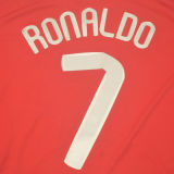 RONALDO #7 2007-08 M Utd Home Red Long Sleeve Retro Jersey UCL Version胸前绣欧冠决赛字欧冠字体有球 ★★